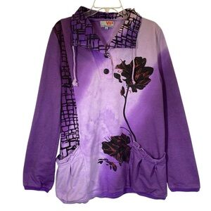 VIP Women's size XL  Purple floral sweatshirt embroidered art to wear design